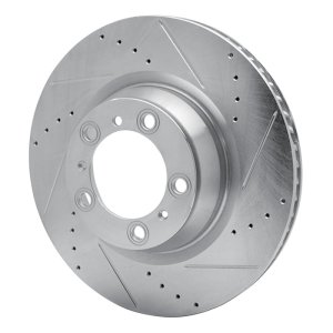 Porsche 911 Brake Rotor (1) - Left Rear - R1 Concepts - Drilled & Slotted - Silver - `07-`16